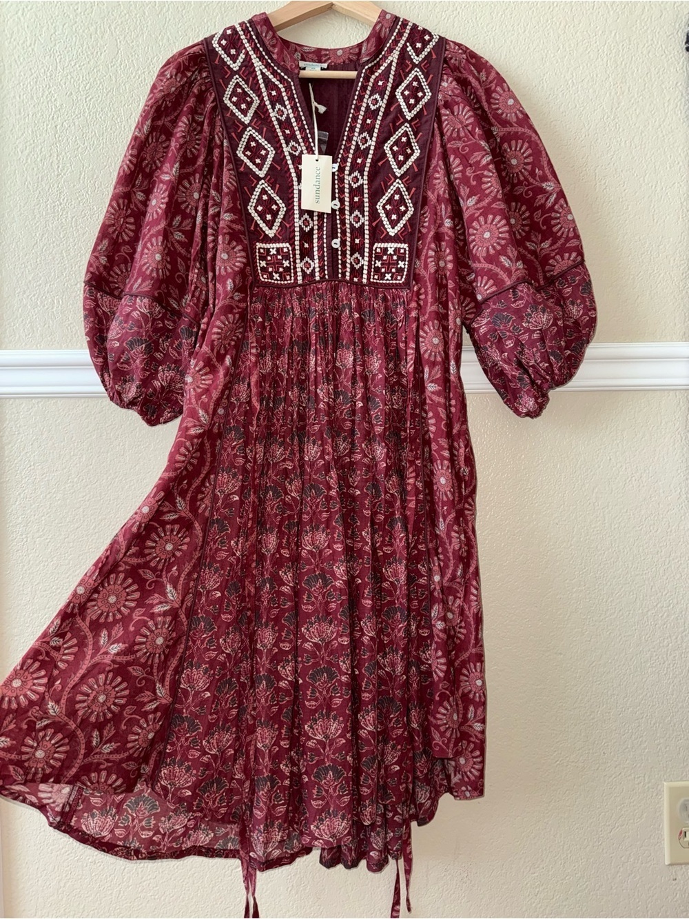 NEW Sundance Lizet Dress Embroidered Puff Sleeve Cotton Blend Boho Size XS - Picture 15 of 15